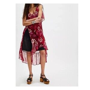 Free People Sunfaded Maxi Top Floral Printed Ruffle Slip Sheer Swing S 288760